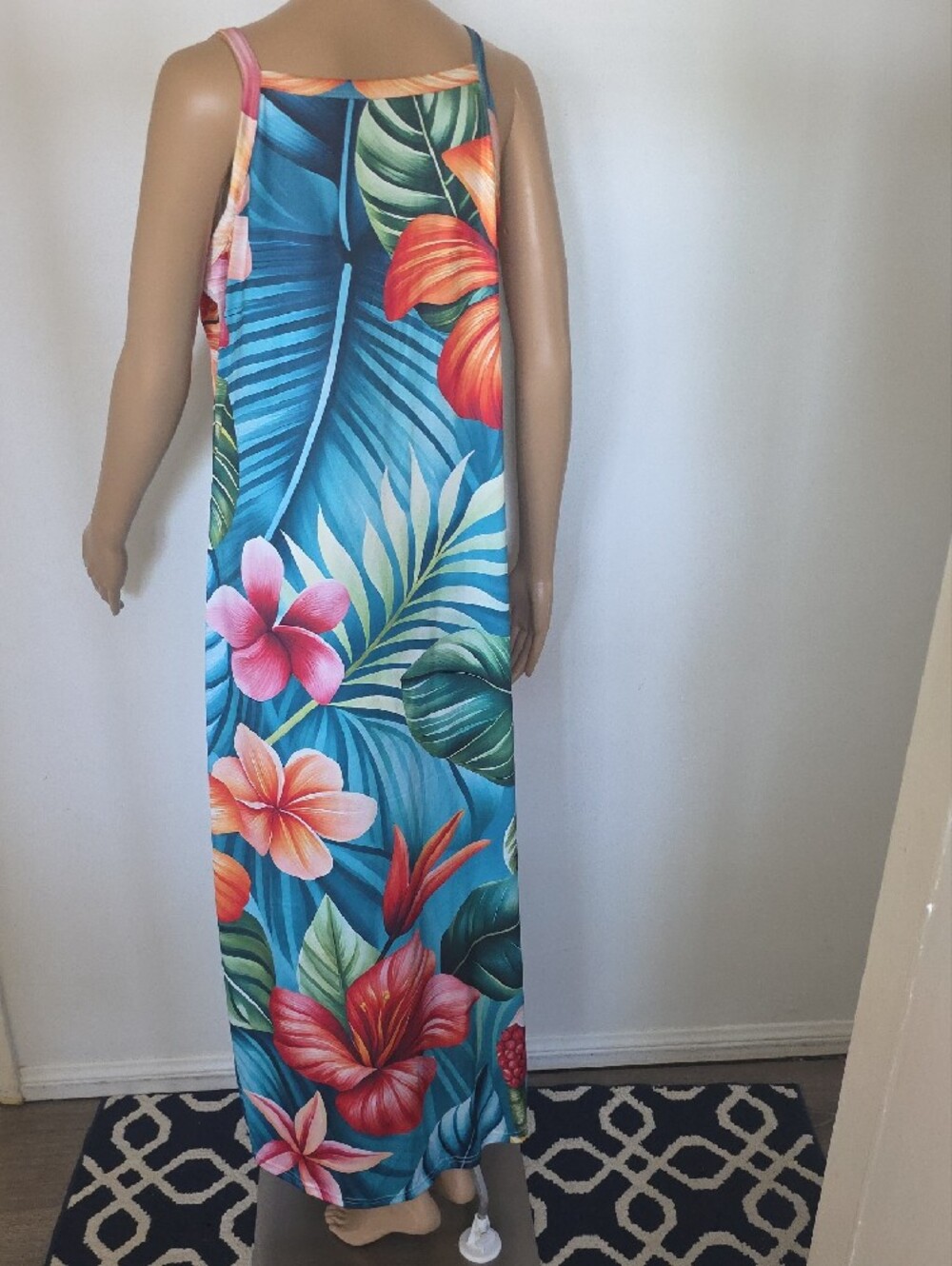 Tropical Floral Maxi Slip Dress in Teal & Coral - Picture 4 of 5